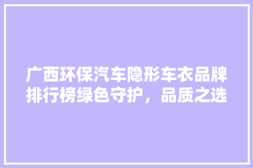 广西环保汽车隐形车衣品牌排行榜绿色守护，品质之选