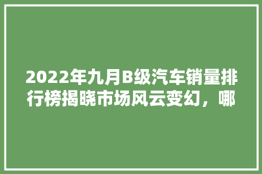 2022年九月B级汽车销量排行榜揭晓市场风云变幻，哪些车型脱颖而出