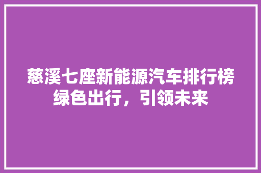 慈溪七座新能源汽车排行榜绿色出行，引领未来
