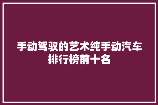 手动驾驭的艺术纯手动汽车排行榜前十名