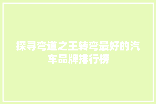 探寻弯道之王转弯最好的汽车品牌排行榜  第1张