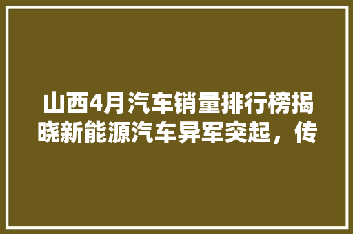 山西4月汽车销量排行榜揭晓新能源汽车异军突起，传统车型面临挑战