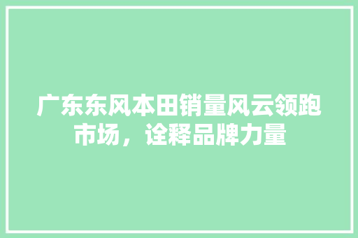 广东东风本田销量风云领跑市场，诠释品牌力量