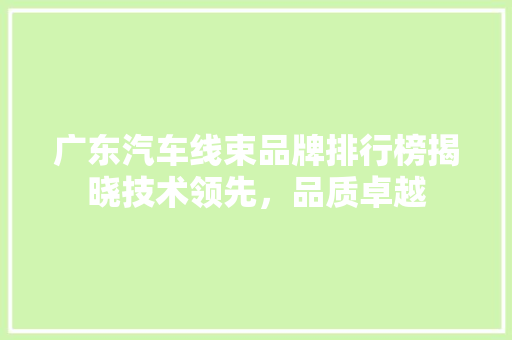 广东汽车线束品牌排行榜揭晓技术领先，品质卓越