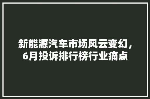 新能源汽车市场风云变幻，6月投诉排行榜行业痛点