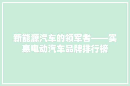 新能源汽车的领军者——实惠电动汽车品牌排行榜  第1张