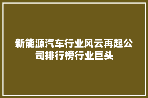 新能源汽车行业风云再起公司排行榜行业巨头