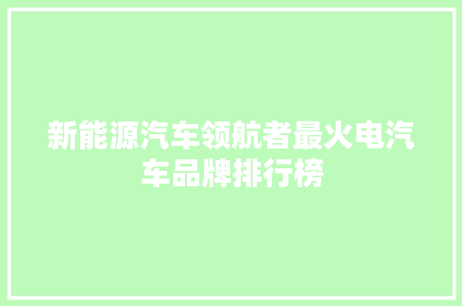 新能源汽车领航者最火电汽车品牌排行榜