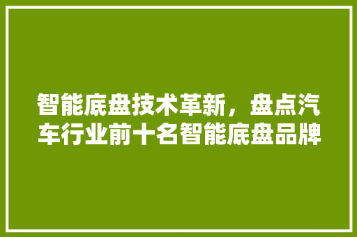 智能底盘技术革新，盘点汽车行业前十名智能底盘品牌