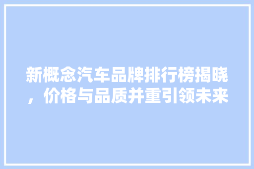 新概念汽车品牌排行榜揭晓，价格与品质并重引领未来出行潮流