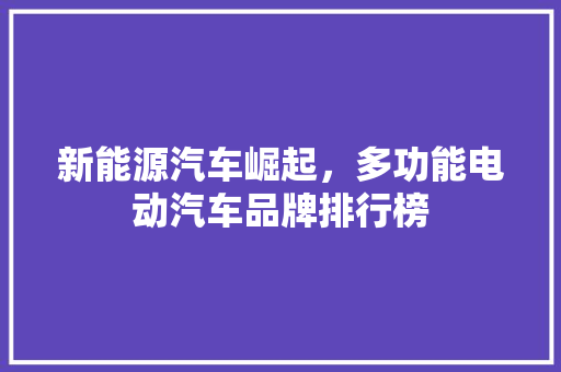 新能源汽车崛起，多功能电动汽车品牌排行榜