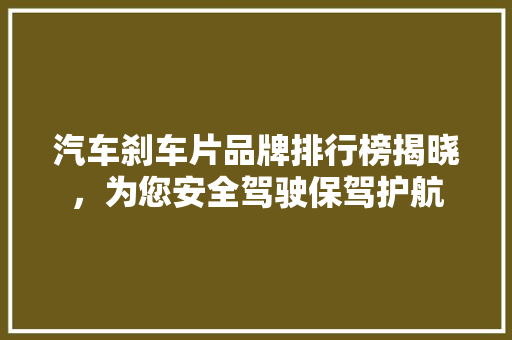 汽车刹车片品牌排行榜揭晓，为您安全驾驶保驾护航