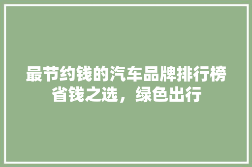 最节约钱的汽车品牌排行榜省钱之选，绿色出行  第1张