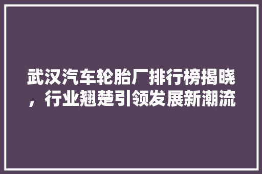武汉汽车轮胎厂排行榜揭晓，行业翘楚引领发展新潮流  第1张