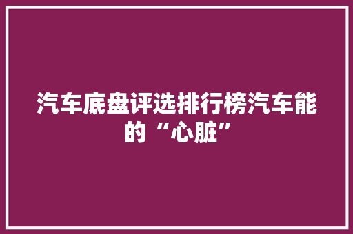 汽车底盘评选排行榜汽车能的“心脏”