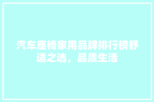 汽车座椅家用品牌排行榜舒适之选，品质生活