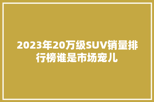 2023年20万级SUV销量排行榜谁是市场宠儿