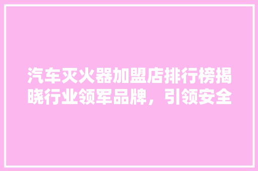 汽车灭火器加盟店排行榜揭晓行业领军品牌，引领安全出行新风尚  第1张