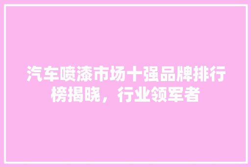 汽车喷漆市场十强品牌排行榜揭晓，行业领军者