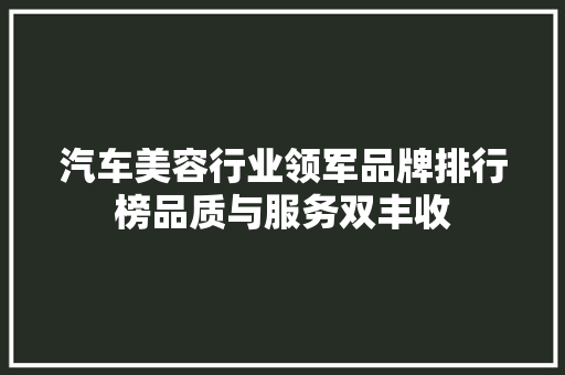 汽车美容行业领军品牌排行榜品质与服务双丰收