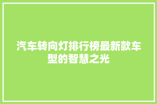 汽车转向灯排行榜最新款车型的智慧之光  第1张