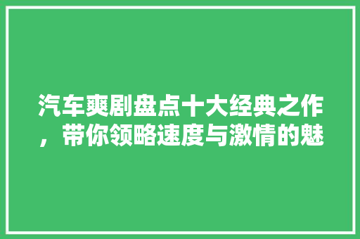 汽车爽剧盘点十大经典之作，带你领略速度与激情的魅力  第1张