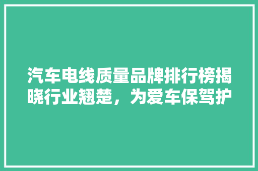 汽车电线质量品牌排行榜揭晓行业翘楚，为爱车保驾护航