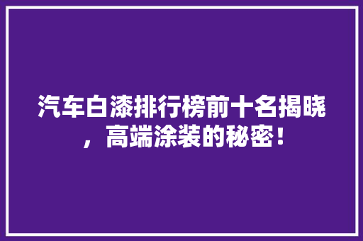 汽车白漆排行榜前十名揭晓，高端涂装的秘密！  第1张