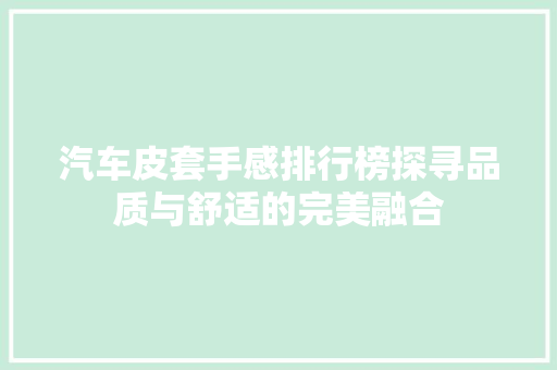 汽车皮套手感排行榜探寻品质与舒适的完美融合