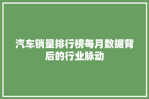 汽车销量排行榜每月数据背后的行业脉动  第1张