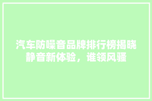 汽车防噪音品牌排行榜揭晓静音新体验，谁领风骚