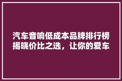 汽车音响低成本品牌排行榜揭晓价比之选，让你的爱车“声”动起来