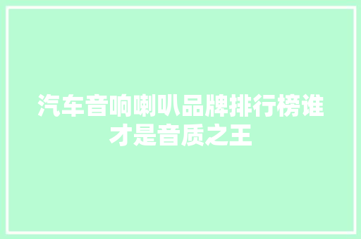 汽车音响喇叭品牌排行榜谁才是音质之王