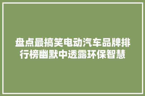 盘点最搞笑电动汽车品牌排行榜幽默中透露环保智慧