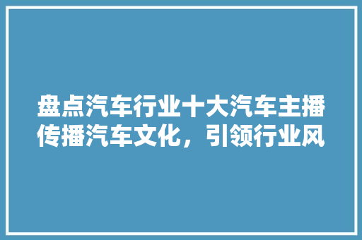 盘点汽车行业十大汽车主播传播汽车文化，引领行业风向标