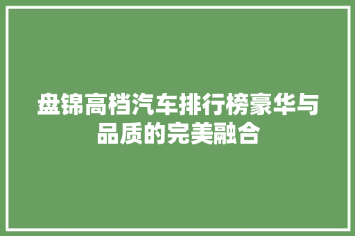盘锦高档汽车排行榜豪华与品质的完美融合