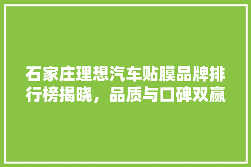 石家庄理想汽车贴膜品牌排行榜揭晓，品质与口碑双赢的秘密！