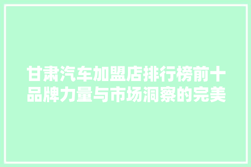 甘肃汽车加盟店排行榜前十品牌力量与市场洞察的完美融合