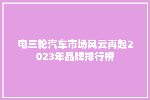 电三轮汽车市场风云再起2023年品牌排行榜