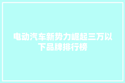 电动汽车新势力崛起三万以下品牌排行榜