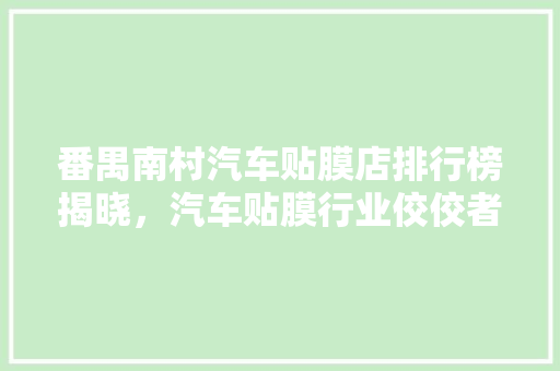 番禺南村汽车贴膜店排行榜揭晓，汽车贴膜行业佼佼者