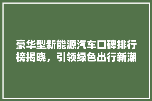 豪华型新能源汽车口碑排行榜揭晓，引领绿色出行新潮流  第1张