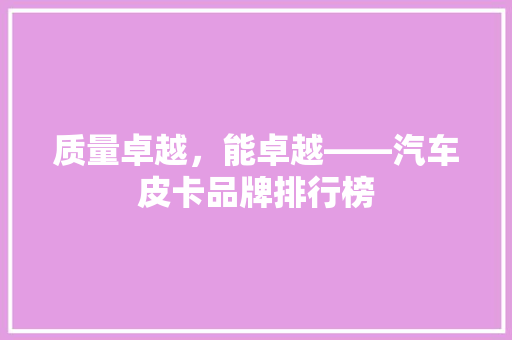 质量卓越，能卓越——汽车皮卡品牌排行榜  第1张