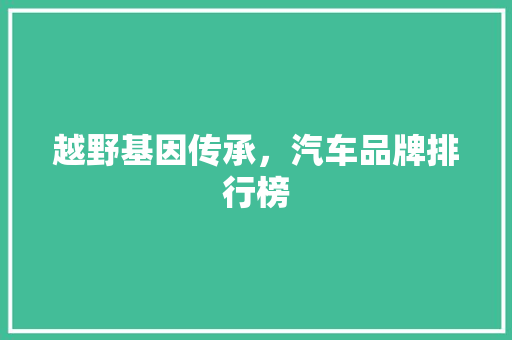 越野基因传承，汽车品牌排行榜