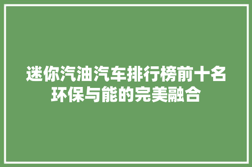 迷你汽油汽车排行榜前十名环保与能的完美融合