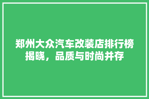 郑州大众汽车改装店排行榜揭晓，品质与时尚并存