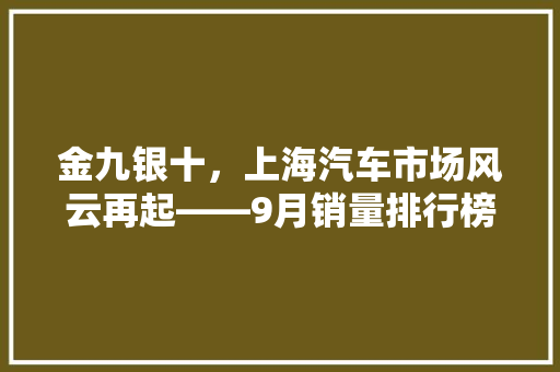 金九银十，上海汽车市场风云再起——9月销量排行榜解读  第1张