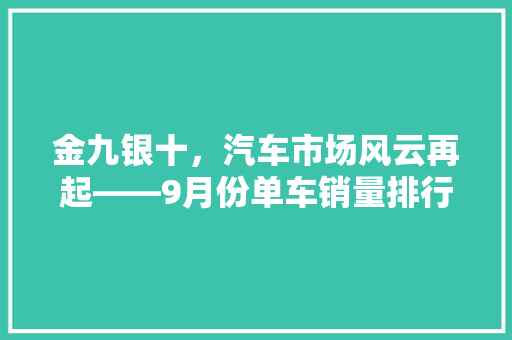 金九银十，汽车市场风云再起——9月份单车销量排行榜解读  第1张