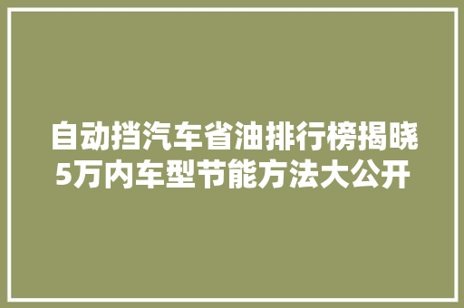 自动挡汽车省油排行榜揭晓5万内车型节能方法大公开  第1张