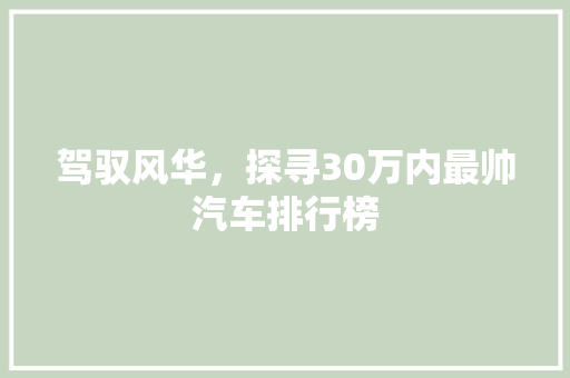 驾驭风华，探寻30万内最帅汽车排行榜